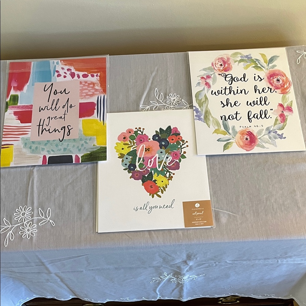 Colorful Inspirational Wall Art Set of 4 NWOT 8x10